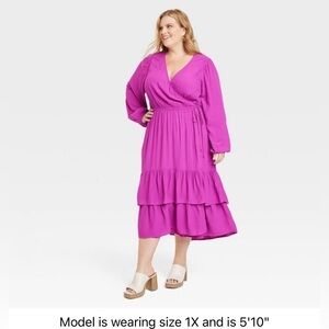 Women's Plus Size Long Sleeve Wrap Dress - Knox Rose Pink Size 2X